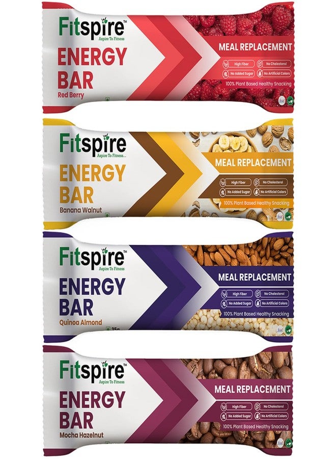 Fitspire Energy Bar Assorted Pack Of 4 x 35g | Red Berry, Banana Walnut, Mocha Hazelnut & Quinoa Almond Flavour | Natural Energy, Gluten-Free, Zero Added Sugar & Immunity Support for Active Lifestyles - Image 1
